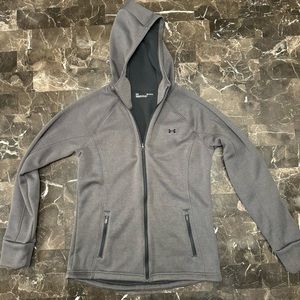UNDER ARMOUR CHARCOAL GRAY HOODED FULL ZIP FLEECE RUNNING SWEATSHIRT